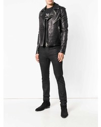 Veste motard en cuir noire Balmain