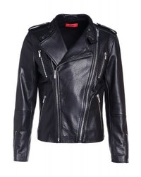Veste motard en cuir noire Hugo Boss
