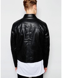 Veste motard en cuir noire Solid