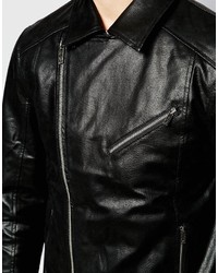 Veste motard en cuir noire Solid