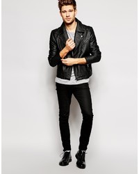 Veste motard en cuir noire Bellfield