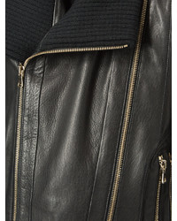 Veste motard en cuir noire Balmain