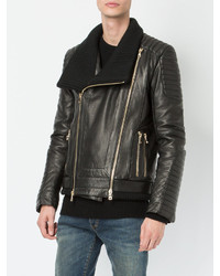 Veste motard en cuir noire Balmain