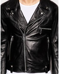 Veste motard en cuir noire Replay