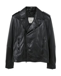 Veste motard en cuir noire Mango
