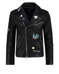 Veste motard en cuir noire River Island