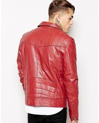 Veste motard en cuir rouge Religion