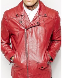 Veste motard en cuir rouge Religion