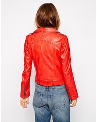 Veste motard en cuir rouge Doma