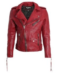 Veste motard en cuir rouge Tigha