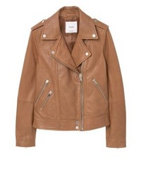 Veste motard en cuir tabac Mango