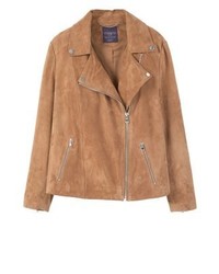 Veste motard en cuir tabac Mango