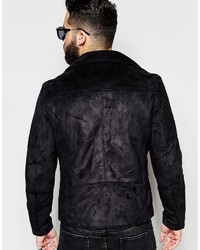 Veste motard en daim noire Asos