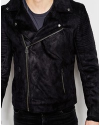 Veste motard en daim noire Asos