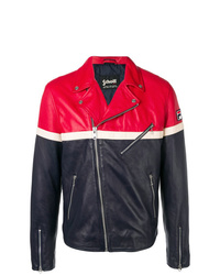 Veste motard rouge et bleu marine